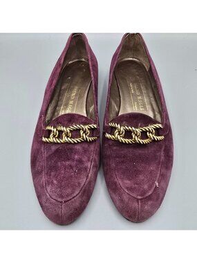 Bruno Magli Made in Italy Women's Purple Suede Gold Tone Chain Loafers (6.5B)